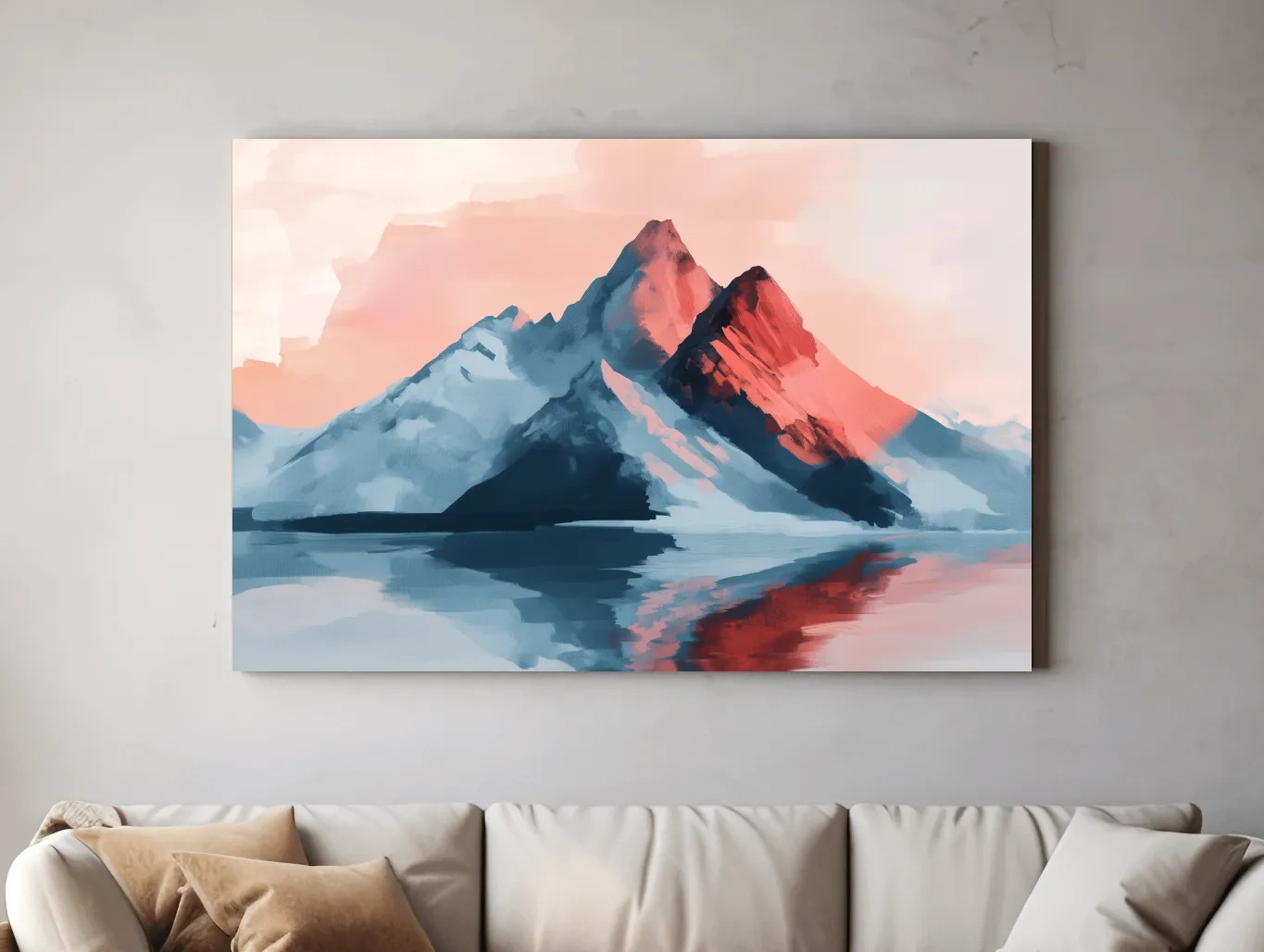 Pastel Alpine Mountain Sunset Painting - Glacier Reflection Wall Art
