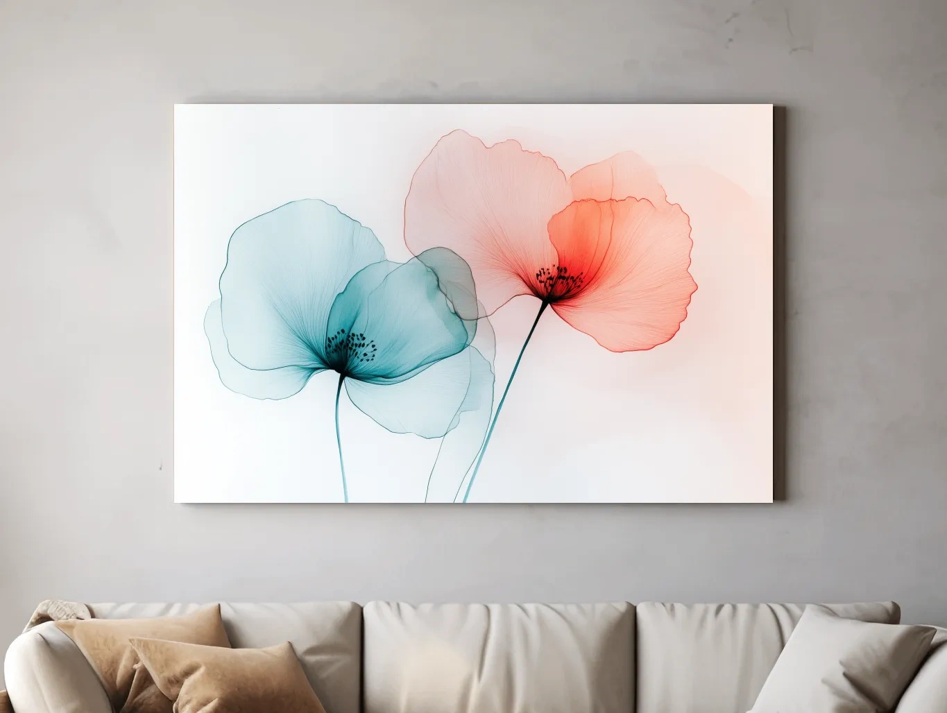 Minimalist Translucent Poppy Flowers Watercolour - Modern Botanical Wall Art