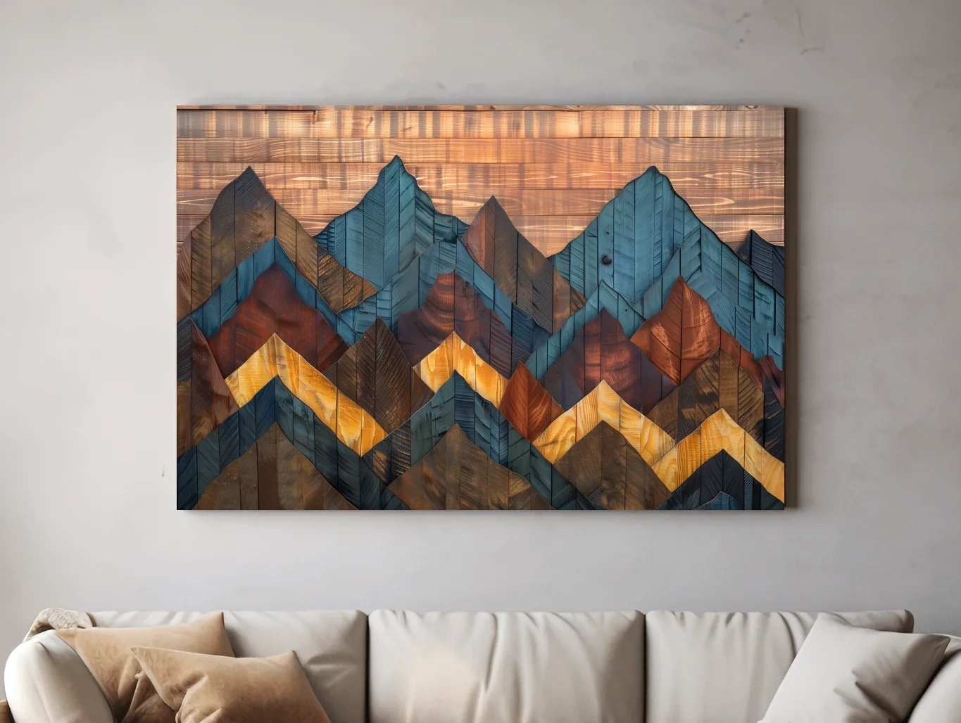 Geometric Wood Grain Mountain Range - Rustic Landscape Artwork