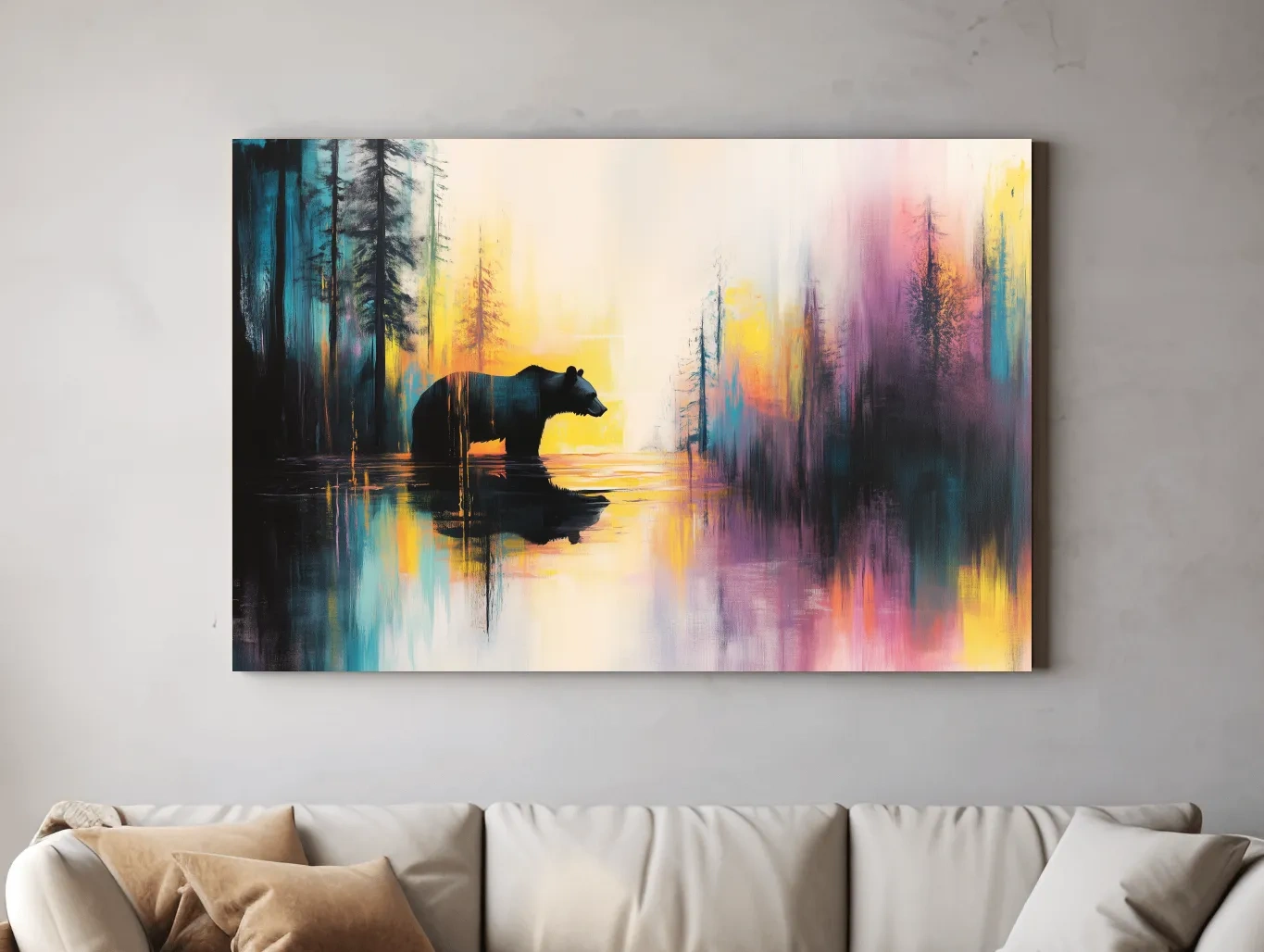 Moody Abstract Bear Lake Reflection - Colorful Forest Landscape Wall Art