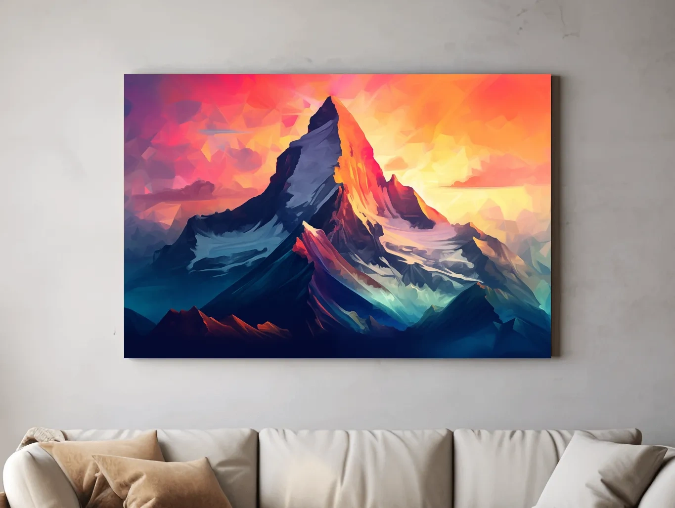 Vibrant Geometric Alpine Peak Sunrise - Modern Abstract Mountain Wall Art