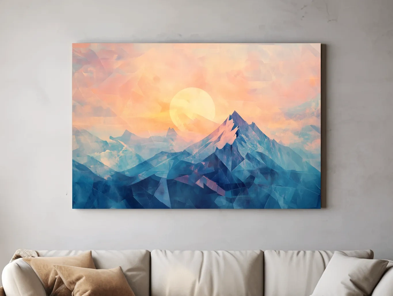 Sunset Mountain Peaks Mosaic In Pastel Hues - Modern Abstract Wall Art