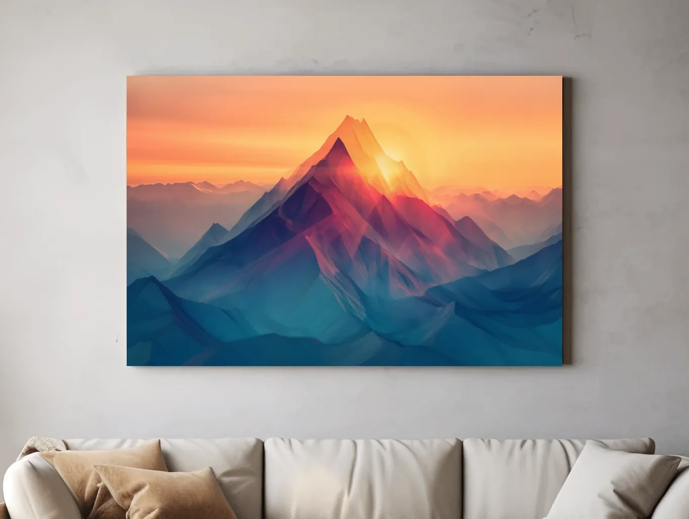 Vibrant Abstract Sunset Mountain Peak - Surreal Landscape Wall Art