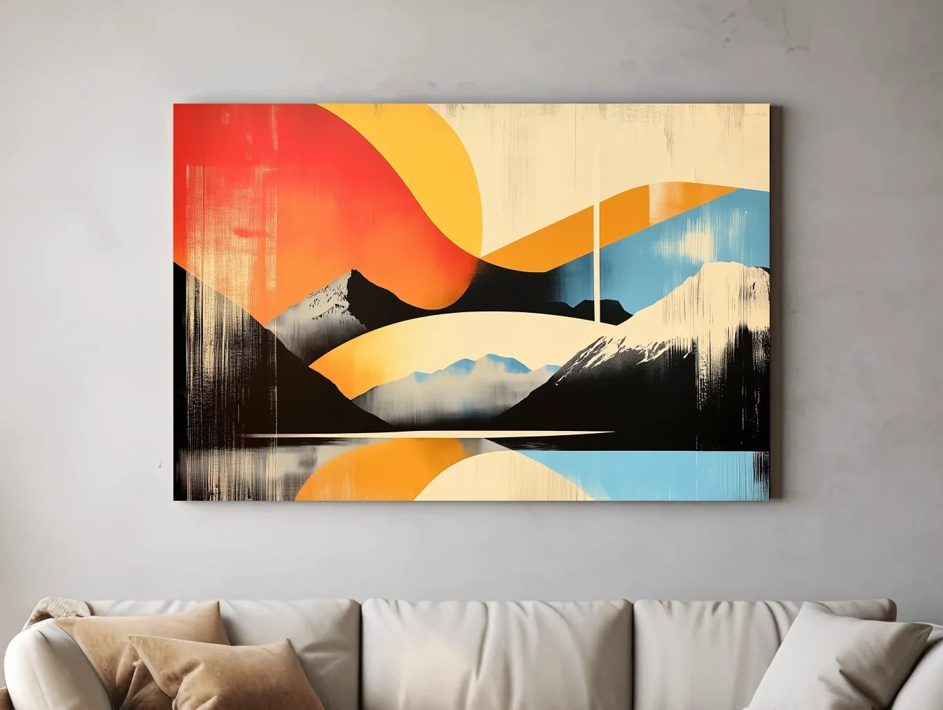 Abstract Retro Mountain Sunrise Landscape - Modern Graphical Wall Art