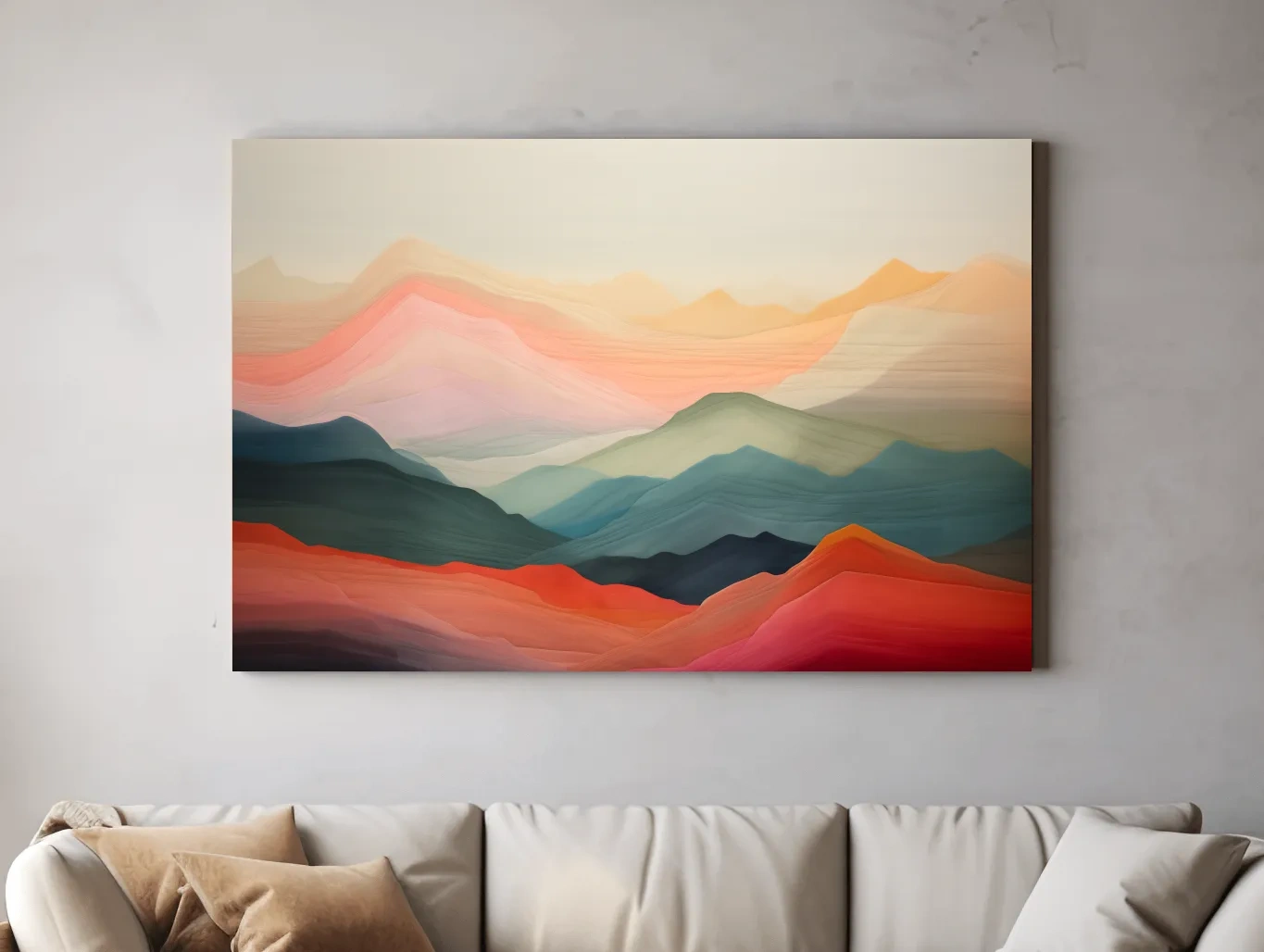 Dreamy Abstract Mountain Ranges In Warm Sunset Tones - Modern Landscape Wall Art