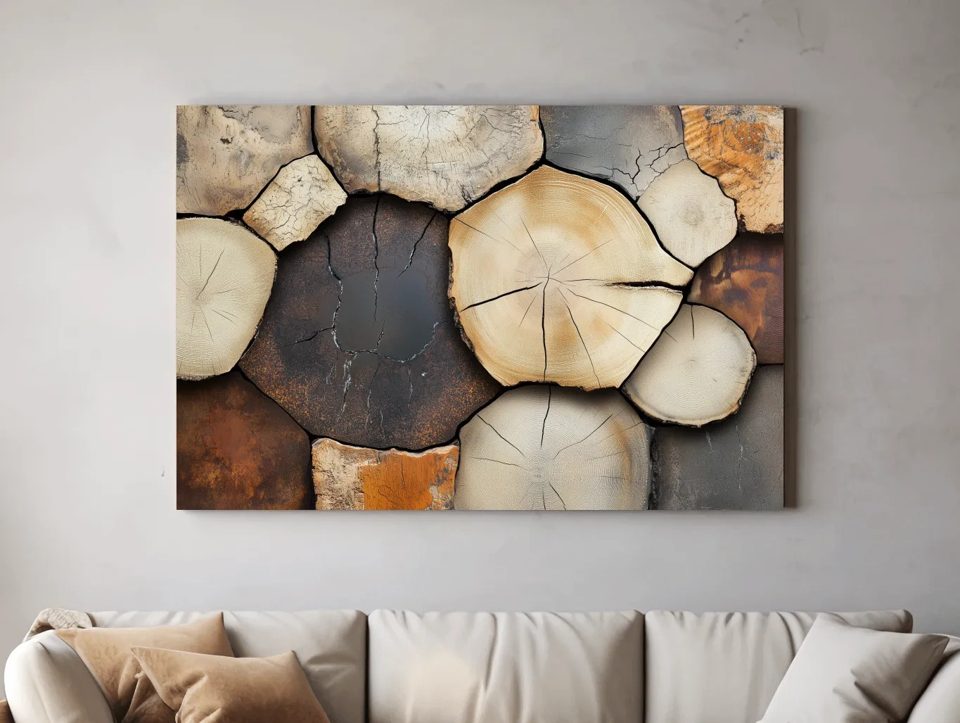 Rustic Stacked Firewood Log Cross Sections - Warm Neutral Wood Texture Wall Art Print