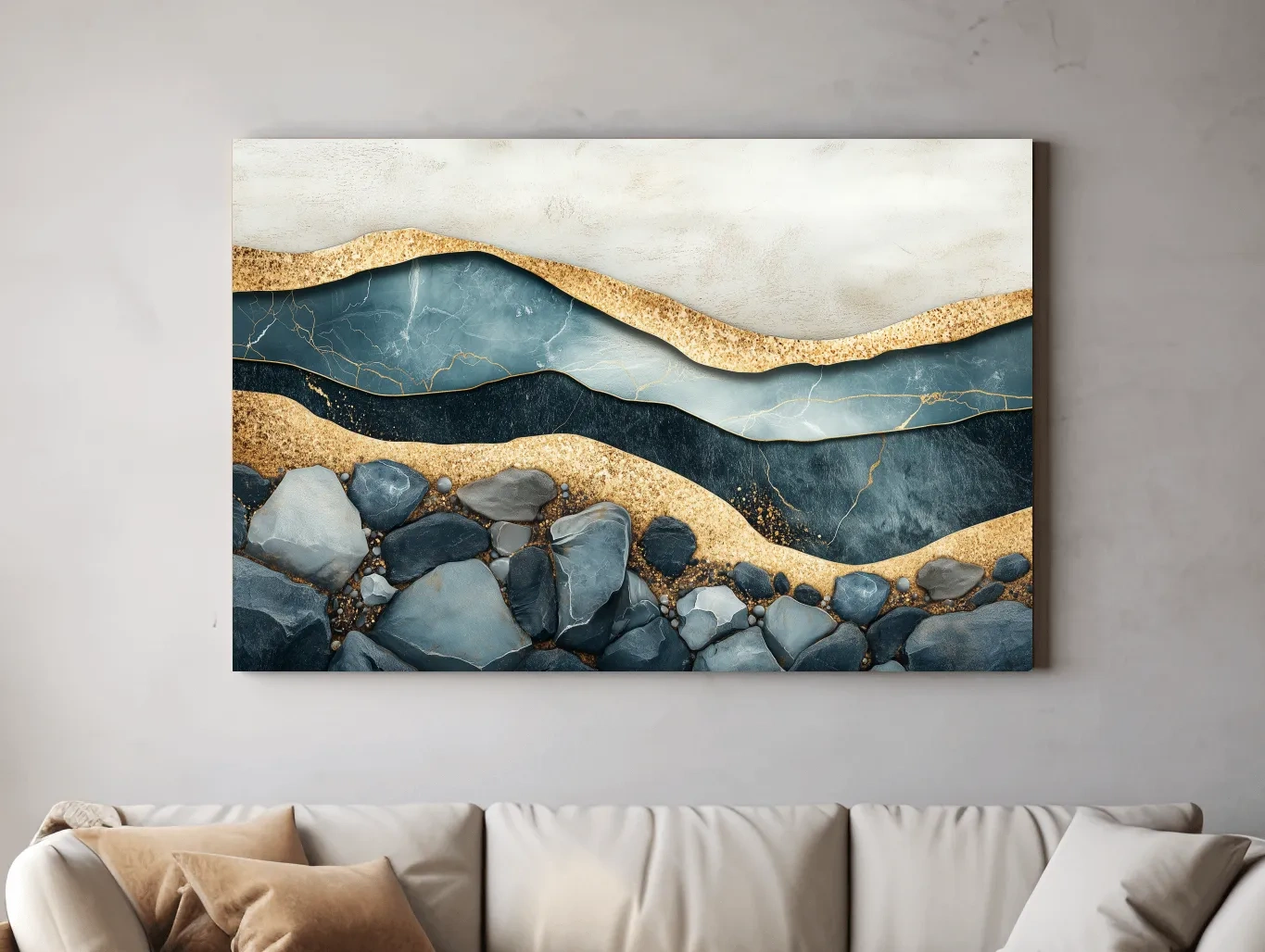 Luxury Teal Gold Marble Geode Layers - Modern River Rock Wall Art