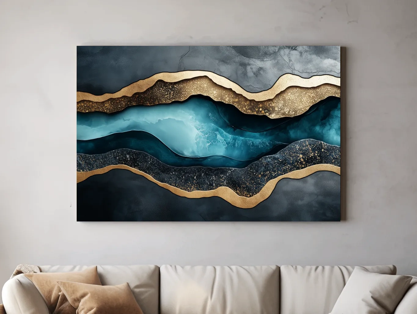 3D Effect Natural Geode Resin Abstract Layers - Modern Gold Foil Style Wall Art Print