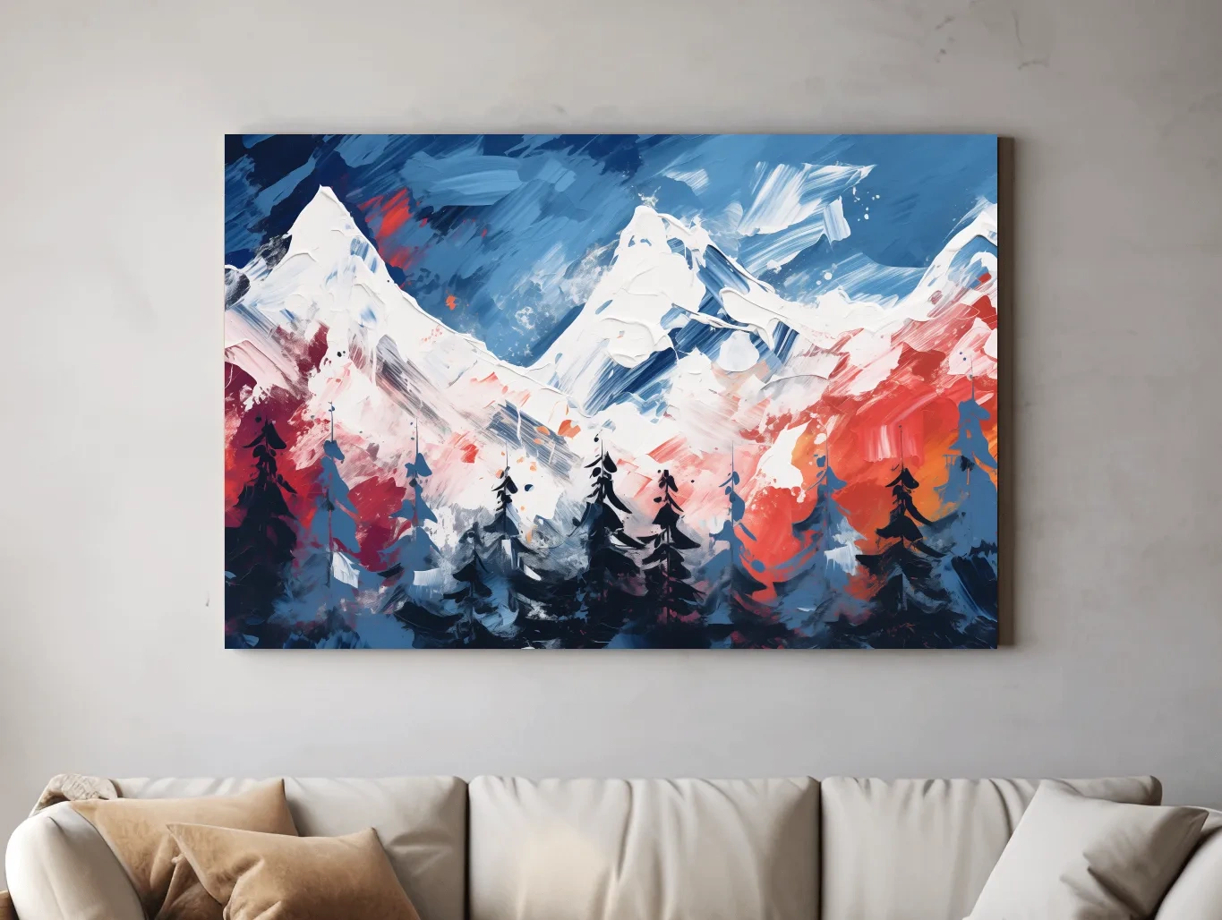 Vibrant Abstract Snowcapped Mountain Peaks - Bold Alpine Forest Landscape Art