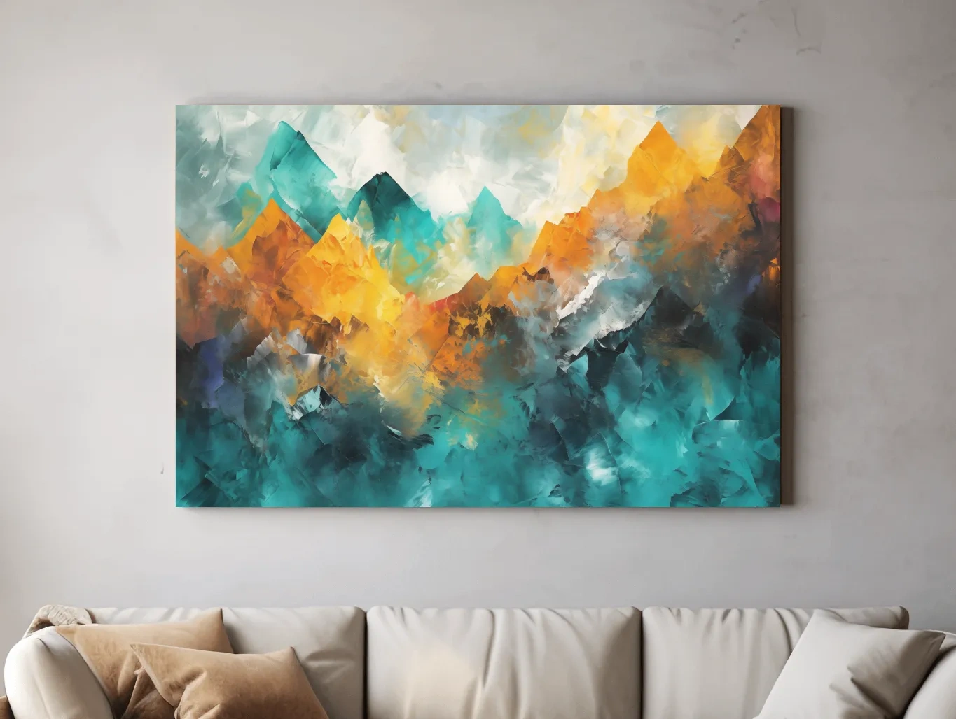 Vibrant Abstract Mountain Painting - Colorful Landscape Wall Art