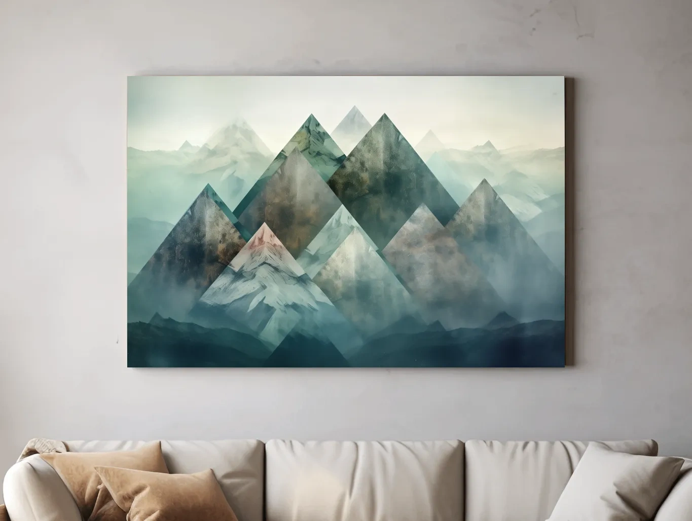 Geometric Misty Mountain Peaks - Mystical Abstract Alpine Wall Art