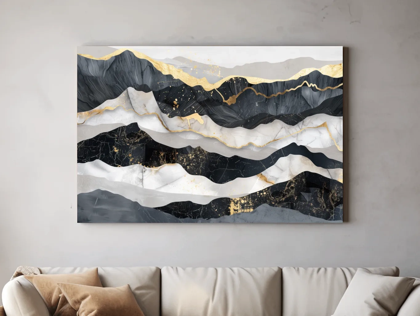 Abstract Black Marble Mountain Layers - Modern Elegant Gold Foil Landscape Wall Art