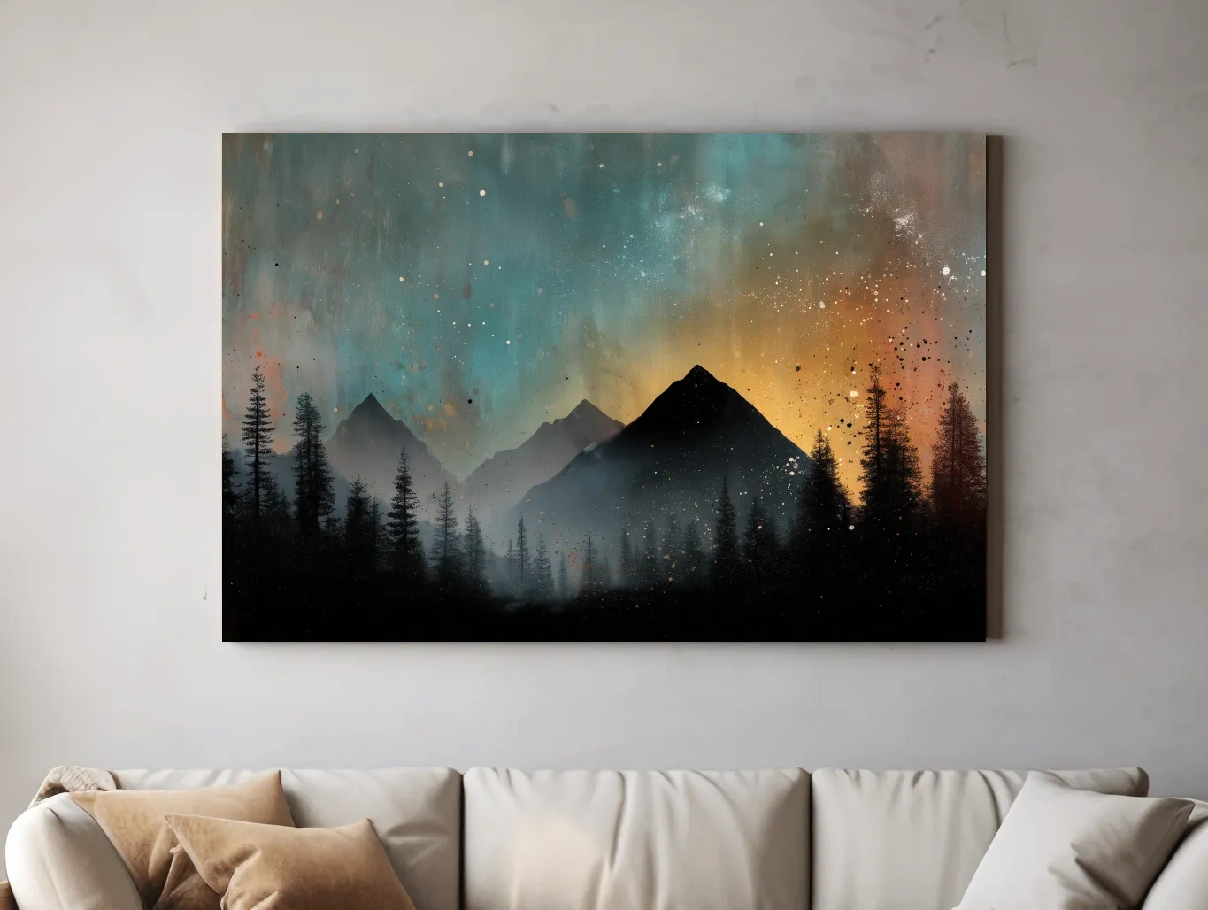 Moody Mountain Sunset Silhouette - Abstract Pine Forest Wall Art