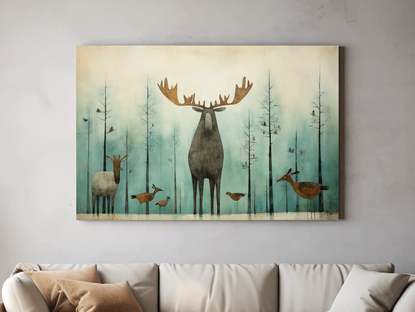 Whimsical Scandi Folk Art - Moose & Woodland Animals Wallart