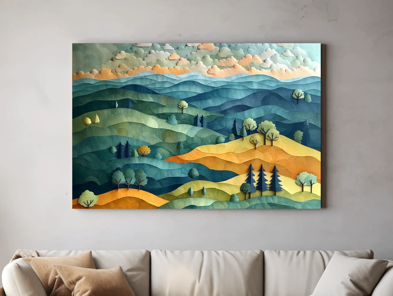 Layered Paper Cut Mountain Landscape - Colorful Modern Nature Wall Art