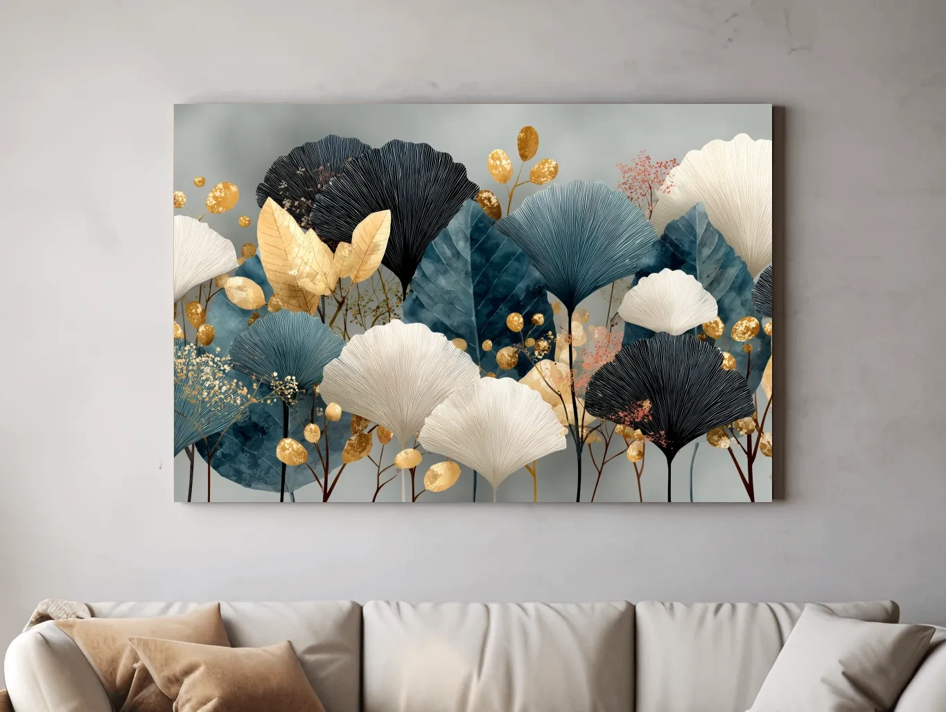 Luxe Ginkgo Leaves Botanical Illustration - Modern Japandi Wall Art