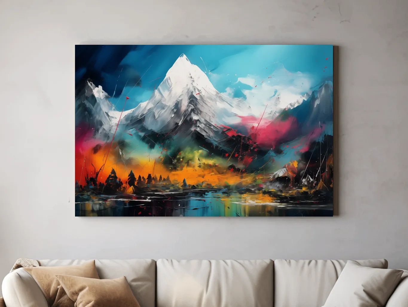 Vibrant Abstract Alpine Mountain Peaks - Colorful Impasto Painting Style Wall Art