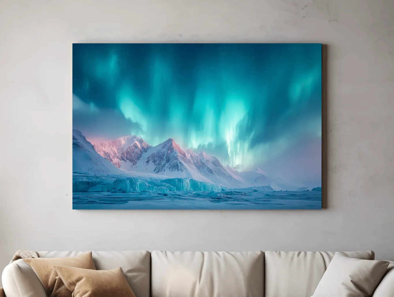 Aurora Borealis Over Icy Arctic Mountains - Northern Lights Wall Art