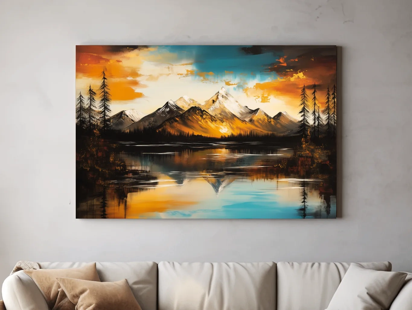 Alpine Mountain Sunset Oil Painting - Abstract Landscape Wall Art