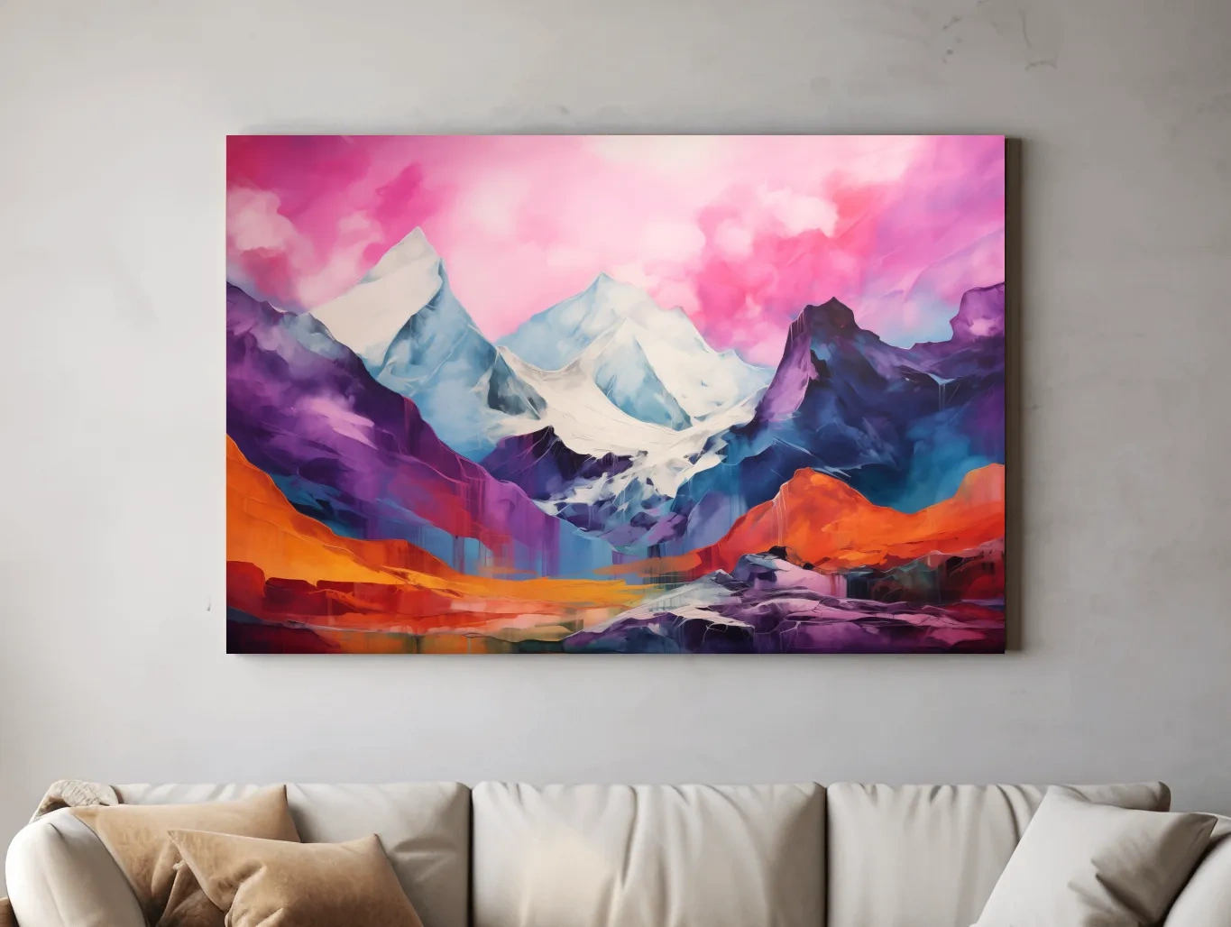 Vibrant Abstract Alpine Mountain Landscape Painting - Colorful Contemporary Wall Art