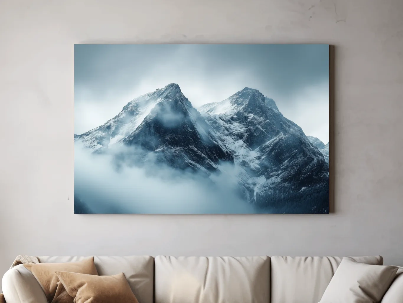 Moody Snowcapped Mountain Peaks - Atmospheric Alpine Photographic Wall Art