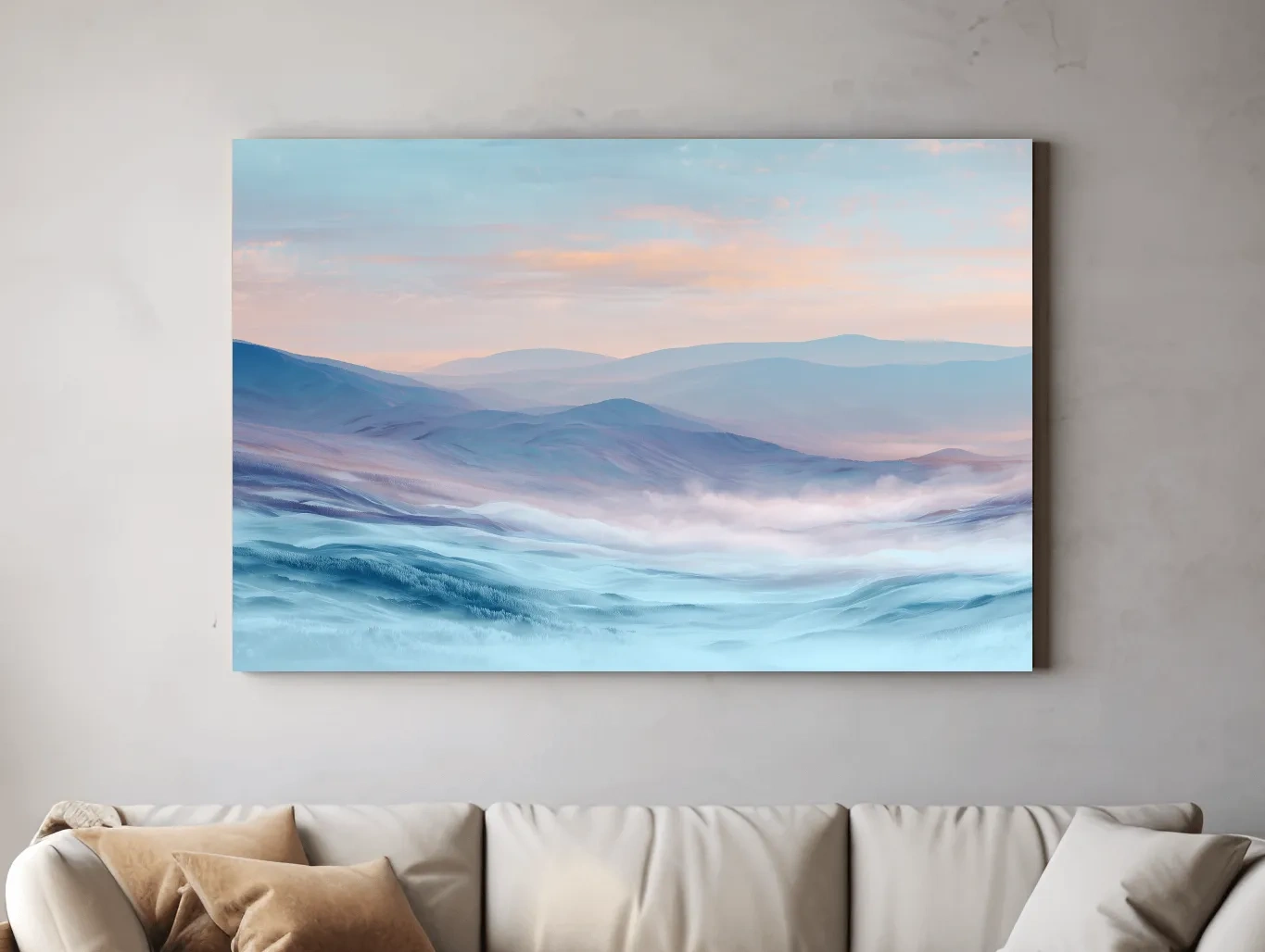 Ethereal Pastel Misty Mountain Landscape - Serene Abstract Forest Wall Art