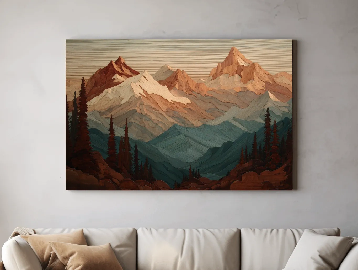 Layered Wood Alpine Mountain Range - Textured Topographic Landscape Wall Art