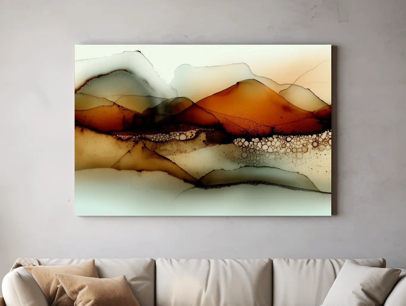 Amber Alcohol Ink Mountains - Abstract Landscape Wall Art
