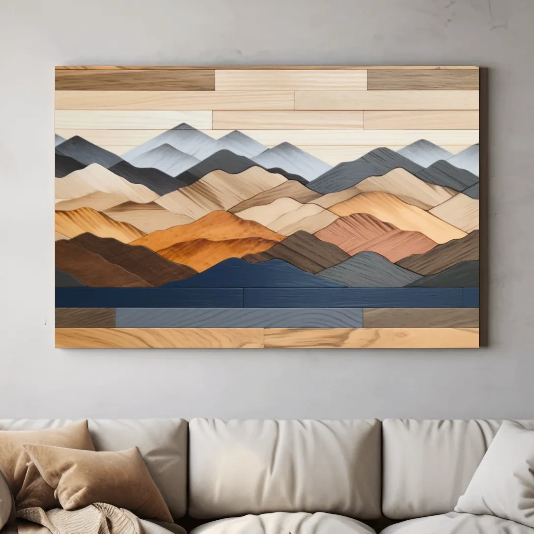 Rustic Layered Wooden Mountain Range Panorama - Modern Geometric Wall Art