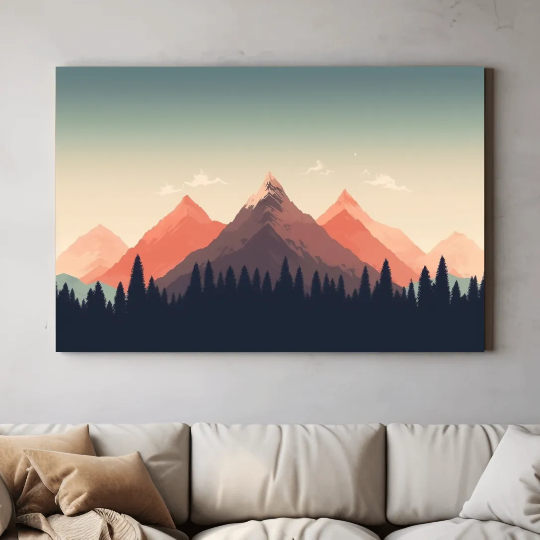 Minimalist art, alpine treeline in the mountains