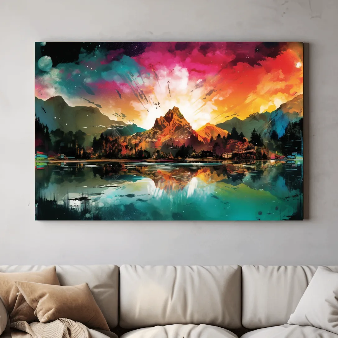 Colourful abstract mountain painting
