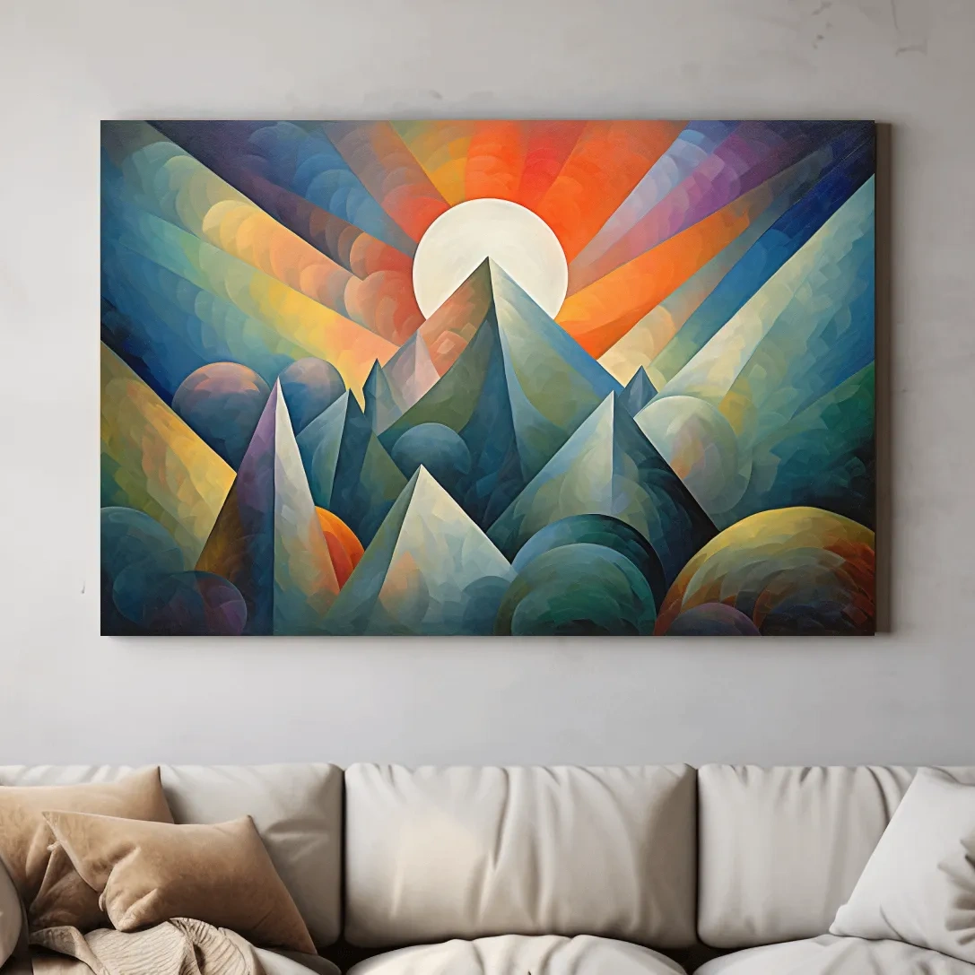 Abstract painting of mountains at sunrise