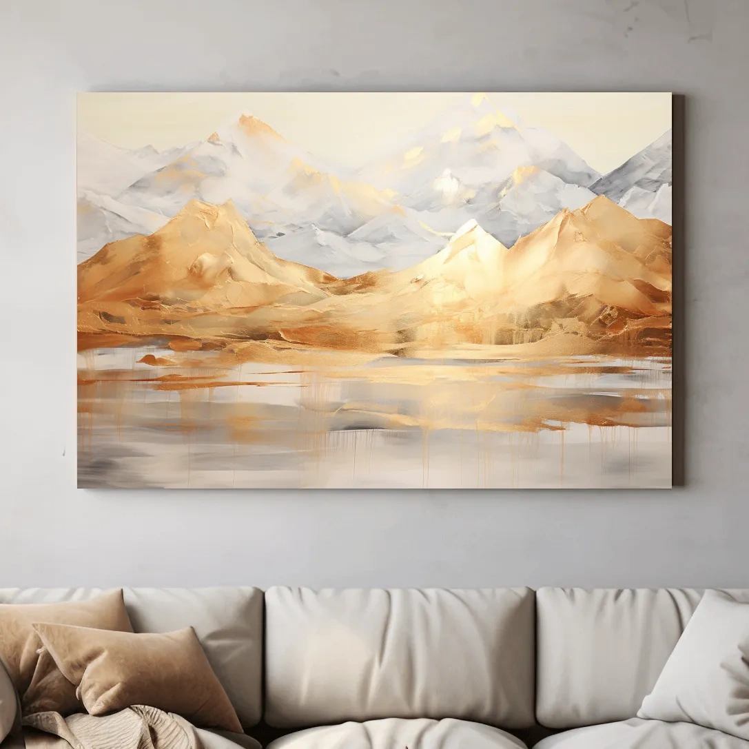 Abstract gold painting of a mountain landscape