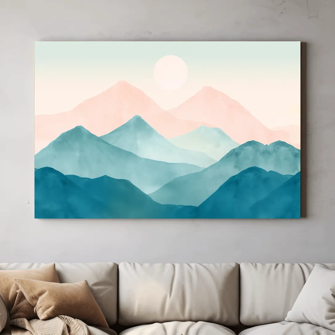 Soft pastel mountain landscape painting