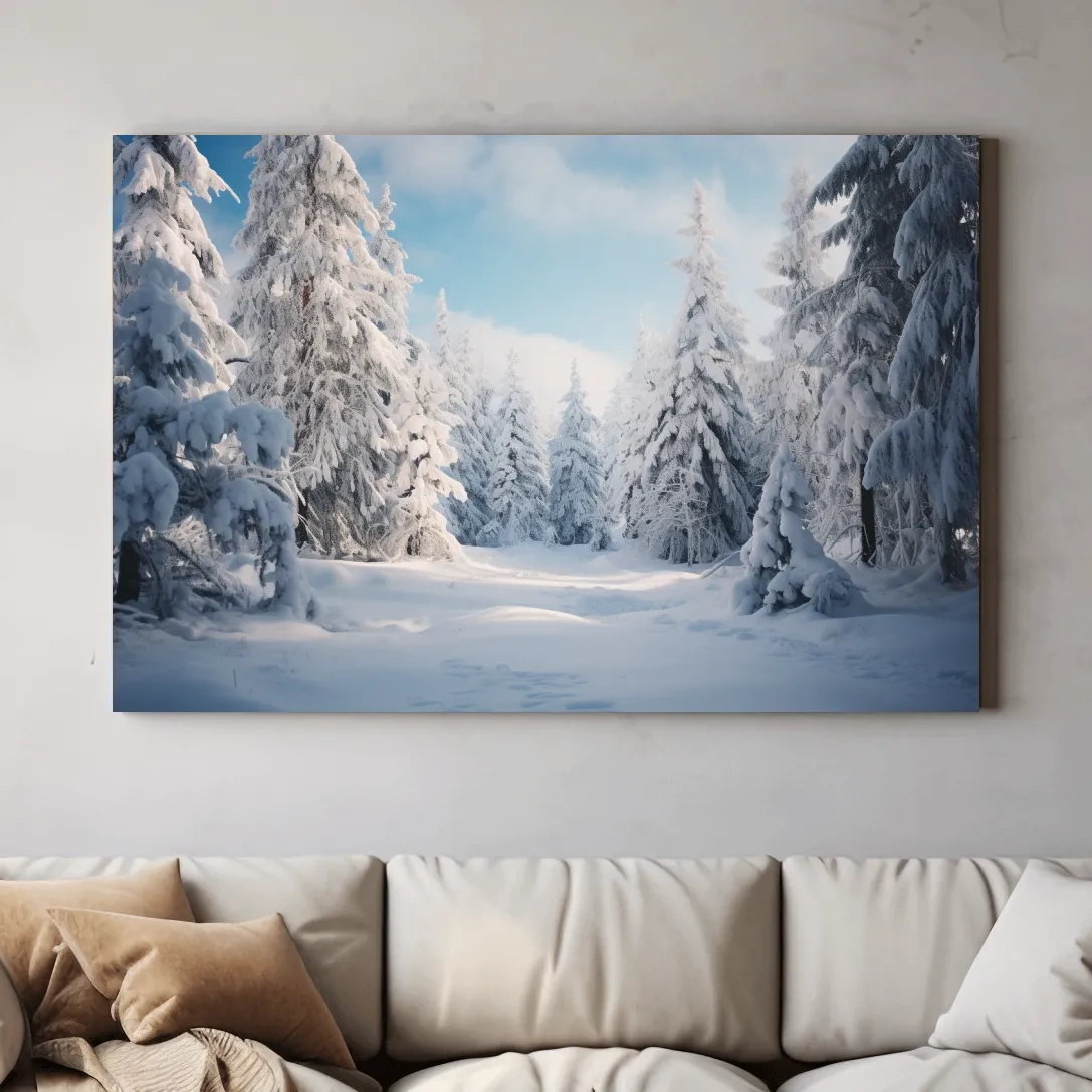 Serene Snowy Pine Forest Photography - Winter Wonderland Nature Wall Art