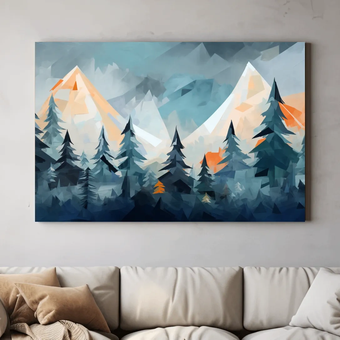 Minimal painting, alpine mountain treeline art