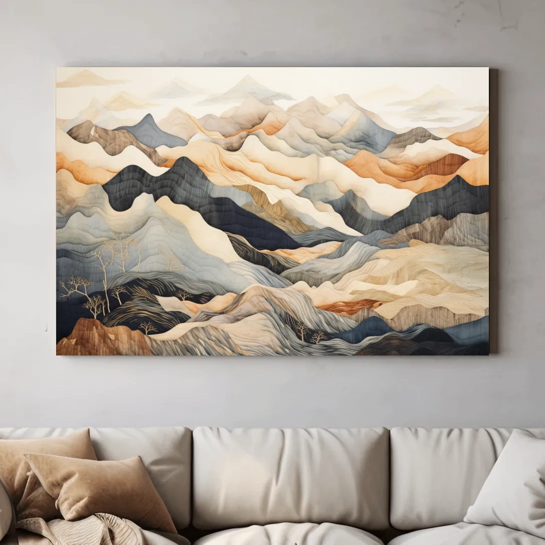 Layered Abstract Mountain Range Painting - Tapestry Style Wall Art