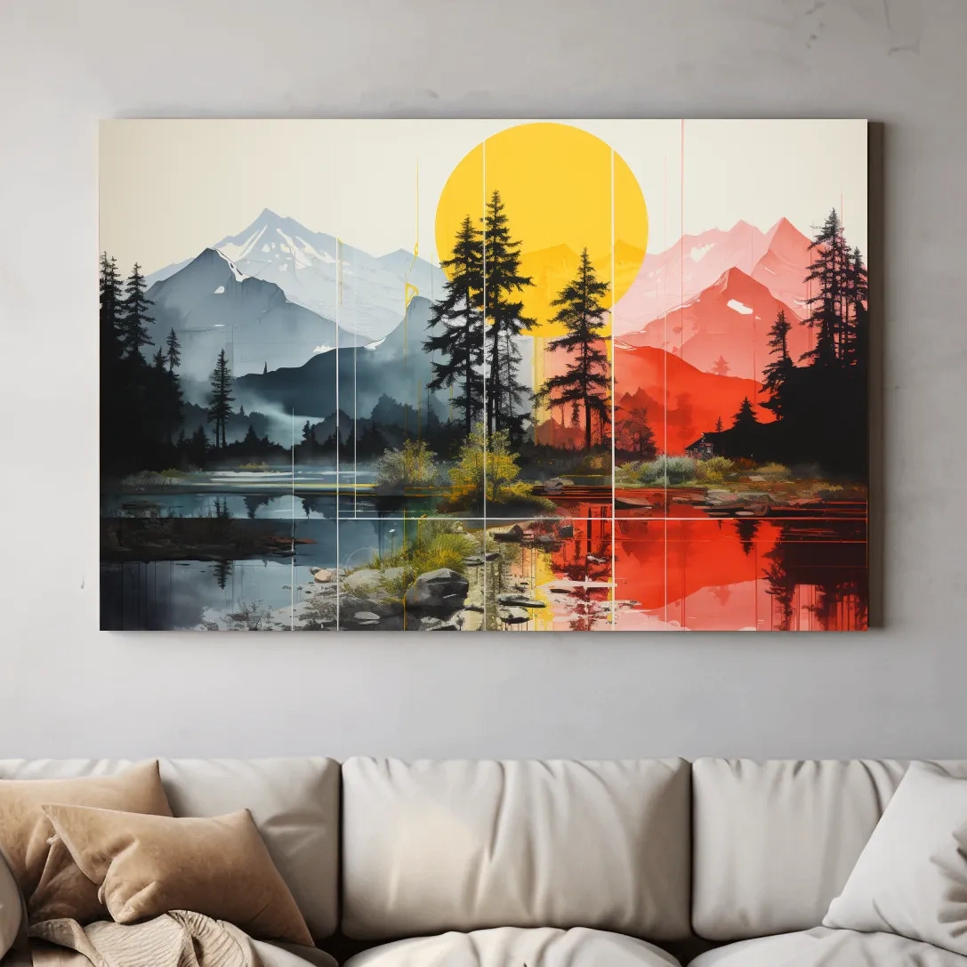 Abstract Alpine Lake Landscape - Mountain Sunset Wall Art