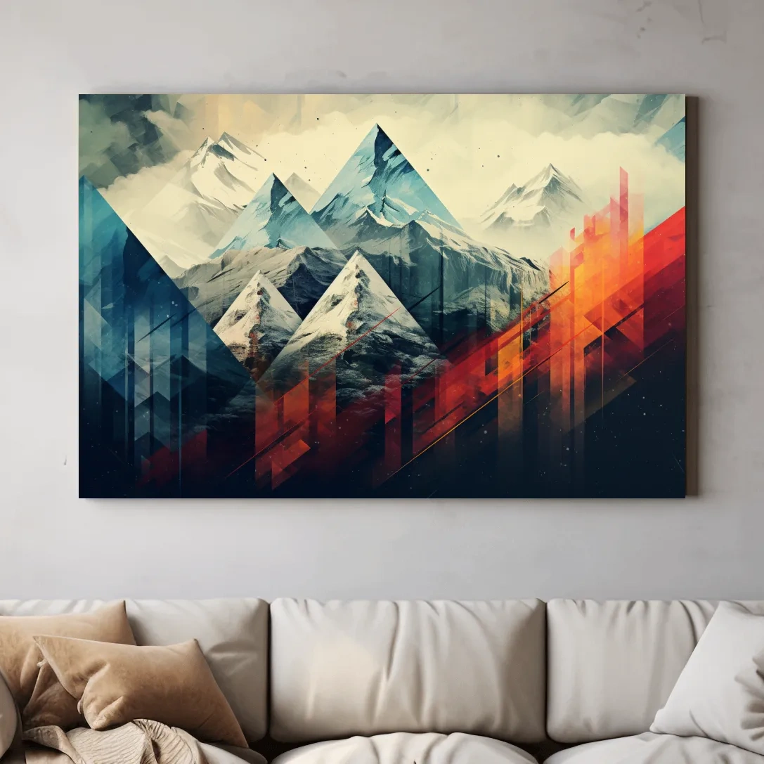 Colourful mountain art, bold geometric shapes