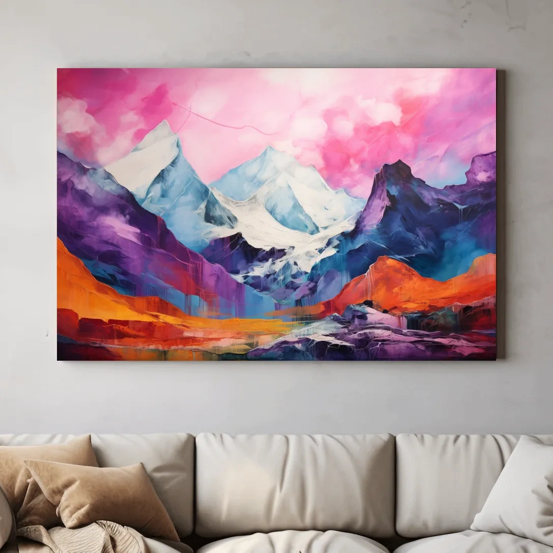 Bright colourful mountain painting