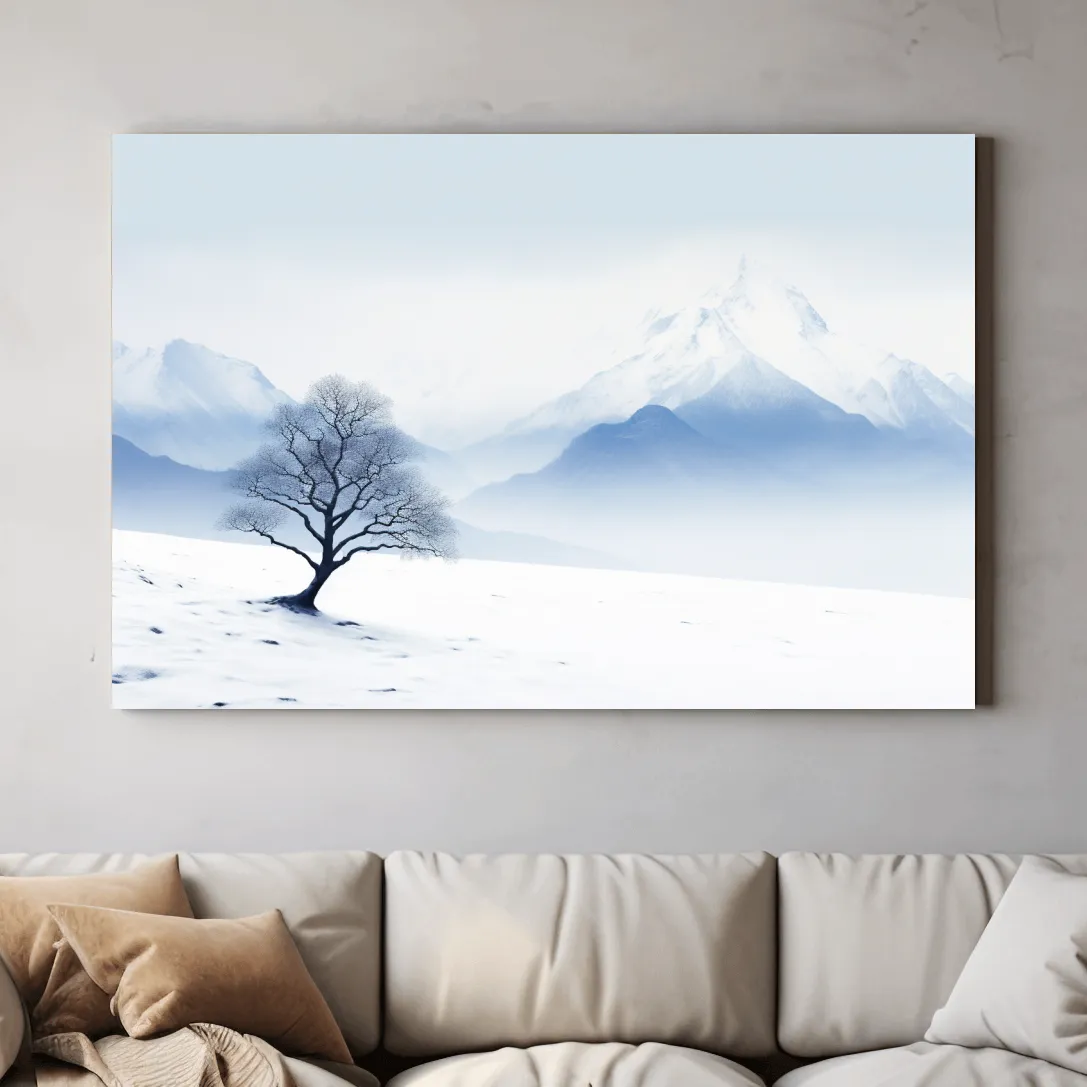 Minimal illustration, lonely tree in the snow