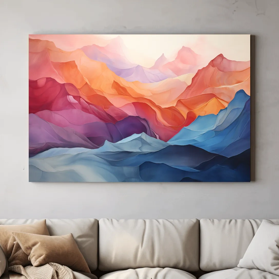 Vibrant Abstract Layered Mountain Landscape - Modern Colorful Alpine Wall Art