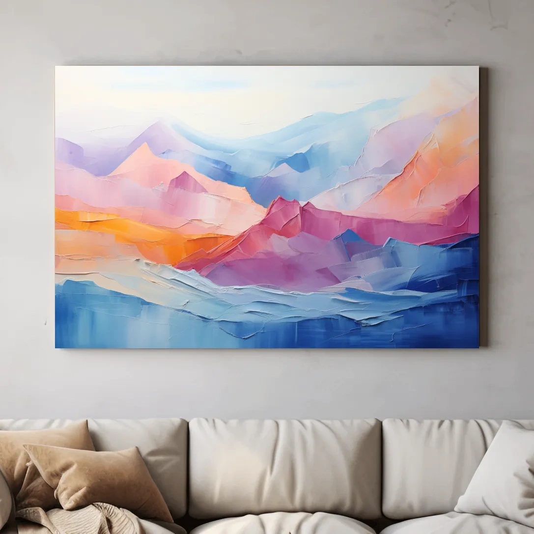 Vibrant Pastel Abstract Mountain Landscape - Colorful Mountain Wall Art