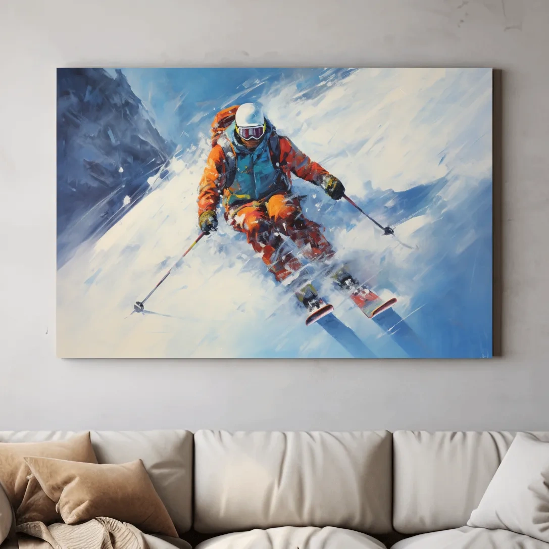 Painting of a skier in deep powder
