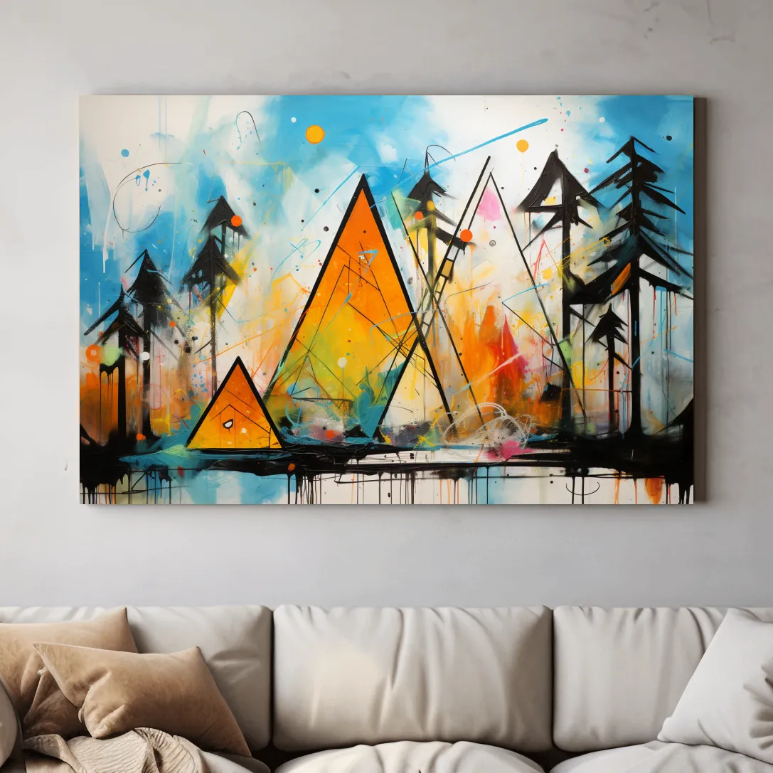 Abstract colourful mountain shapes, triangles forming mountains painting