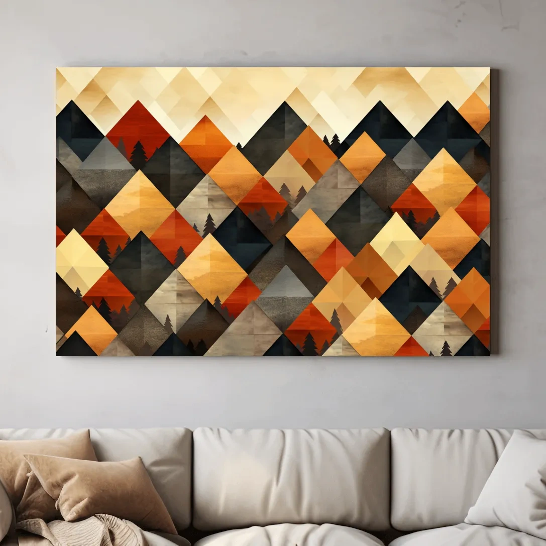 Mid century style art, geometric mountain patterns
