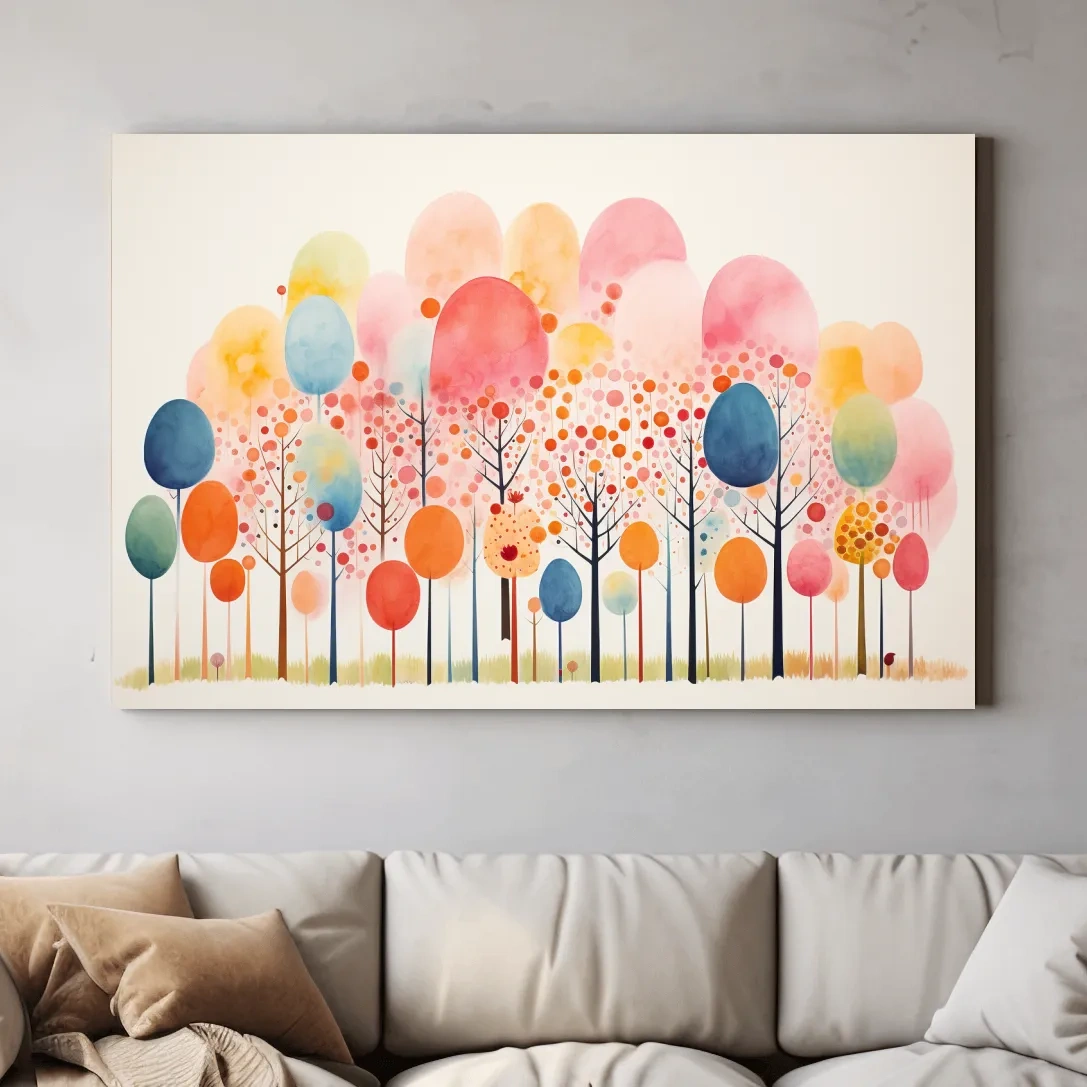Whimsical Pastel Watercolor Forest Trees - Colorful Nature Wall Art