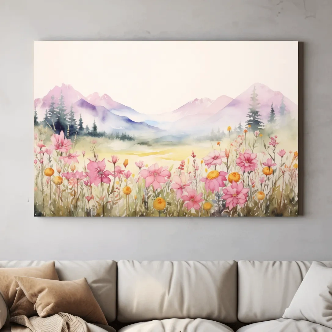 Watercolour painting of pastel alpine flowers