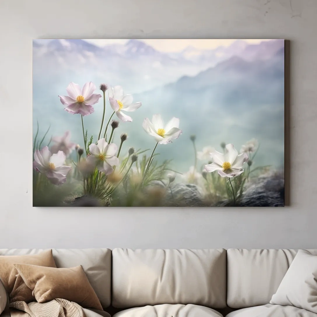 Photographic art of alpine wildflowers in the meadows, floral artwork