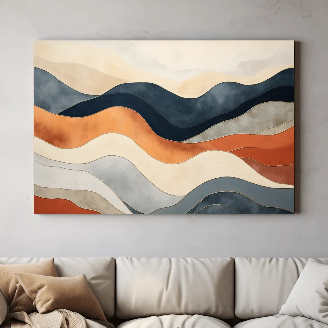 Rolling abstract mountain shapes, mid century style art